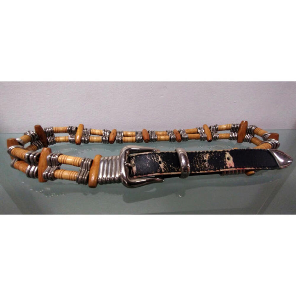 Vintage COMECO Tribal Belt BOho Med 29 Jungle Ethnic Rocker WOOD METAL PLASTIC